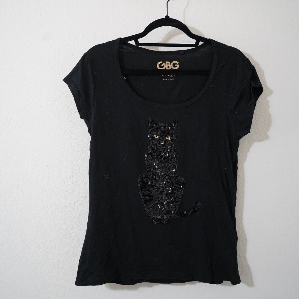 GBG Los Angeles Black Cat Sequin Tee
